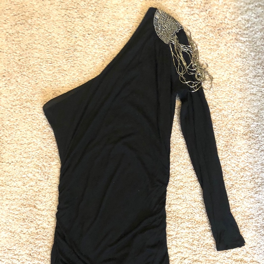 Black One Shoulder Long Sleeved Dress